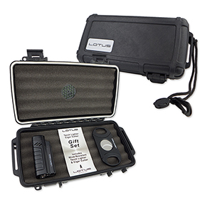 Lotus Travel Humidor with Torch Cigar Lighter and Cutter Gift Set