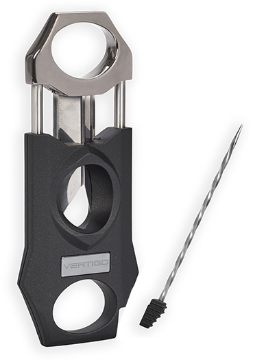 Vertigo Marlin V-Cut Cigar Cutter in Partially Open Position with Poker Shown