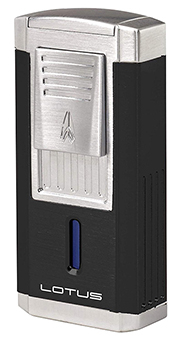 Lotus Duke Triple Torch Flame Cigar Lighter/Cutter Combo in Black Matte & Chrome Satin Finish