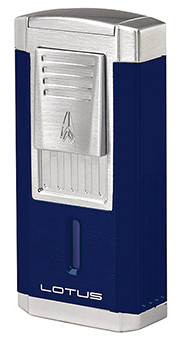 Lotus Duke Triple Torch Flame Cigar Lighter/Cutter Combo in Blue & Chrome Satin Finish