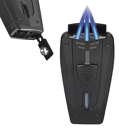 Lotus Fusion Lighter/Punch Combo Triple Pinpoint Torch Flame and Fold-Out Punch Displayed