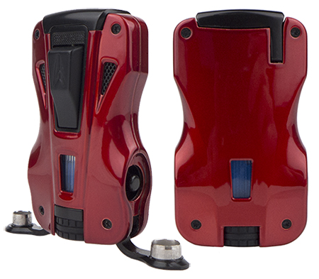 Lotus GT Twin Torch Flame Cigar Lighter with Dual Fold-Out Punches and Back View Displayed