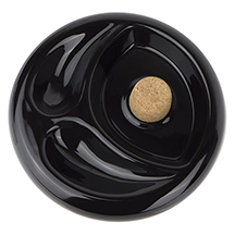 Black Ceramic Round Pipe Ashtray with 2 Pipe Rests and Cork Pipe Knocker