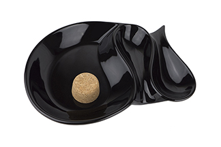 Black Ceramic Round Pipe Ashtray with 2 Pipe Rests and Cork Pipe Knocker