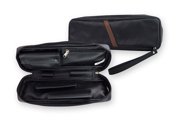 Black Leather Long Zipper Tobacco Pouch - Boswell Pipes
