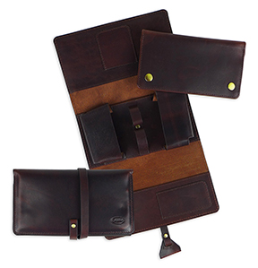 Chacom Brown Leather 2-Pipe Roll-Up Pouch with Removable Tobacco Pouch - Style CC023