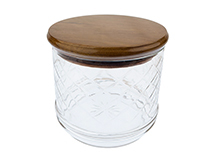 Solid Teak and Clear Glass Tobacco Jar with Humidifier