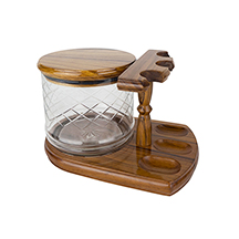 Solid Teak 3-Pipe Rack with Tobacco Jar