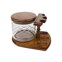 Solid Teak 3-Pipe Rack with Tobacco Jar